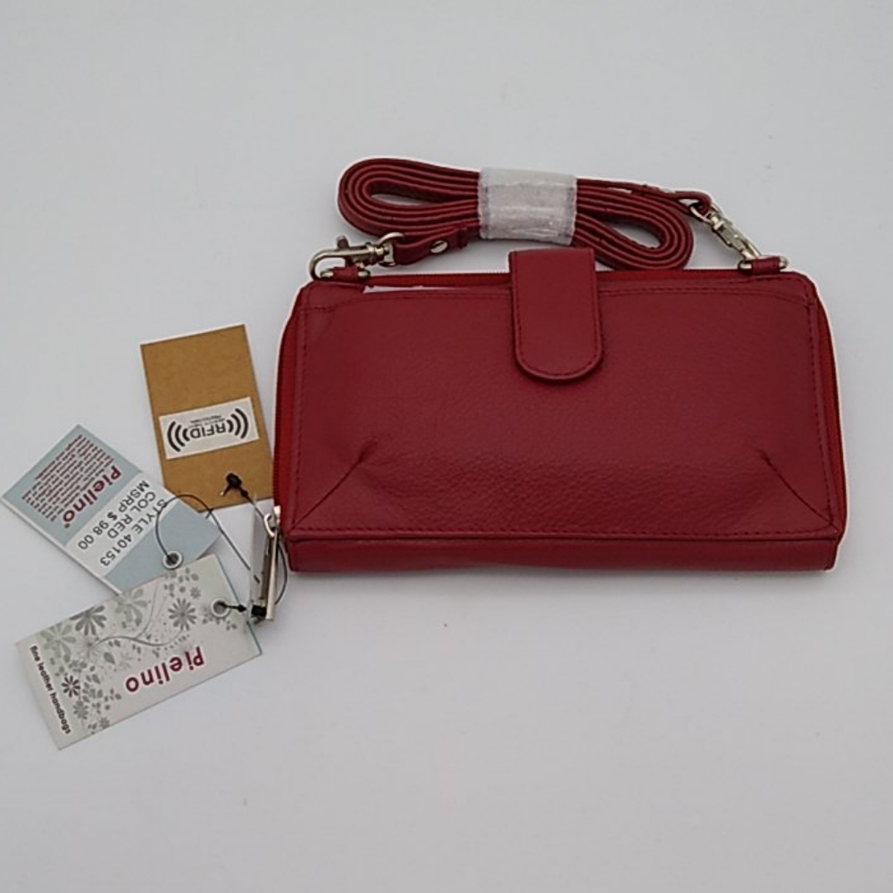 Pielino Red Leather RFID Crossbody Wallet